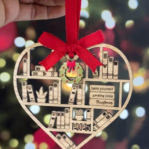 Book Christmas Ornament, Heart Bookcase Ornament, Book Lovers Ornament, Librarian Ornament, Book Ornament, Book Related, Book Lover Ornament