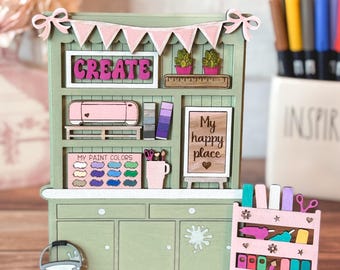 Crafter Hutch DIY Kit, Craft Hutch, Cabinet Shelf Sitter, Mini Hutch Kit, Tiered Tray Paint Party Blanks, Creator Craft Hutch, DIY Blank Kit