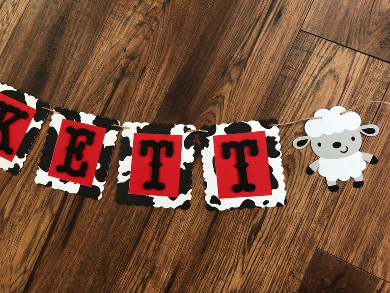 Tractor Barnyard Name banner Farm Birthday Banner Cow Print Banner Farm Theme Happy Birthday Banner Farm Theme Barnyard Birthday