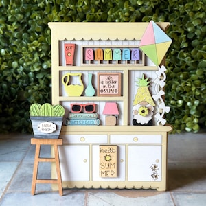 Summertime Hutch Shelf Sitter, Hello Summer DIY Craft Kit, Watermelon, Ice Cream, Gnome Hutch Paint Party Blanks, Summer Vibes Home Decor