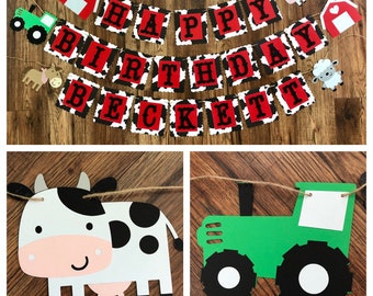 Farm Theme Happy Birthday Banner, Cow Print, Farm, Barnyard Birthday, Farm Birthday Banner, First Birthday, Boy Birthday, Girl Birthday