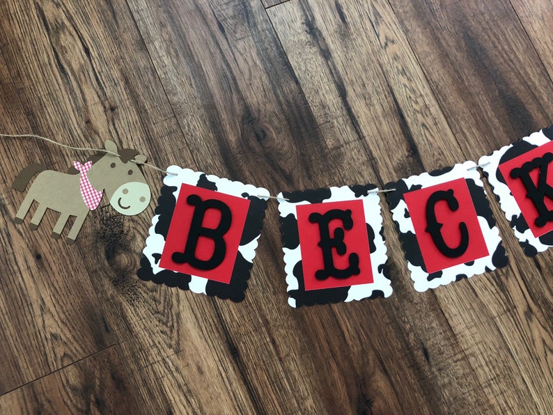 Tractor Barnyard Name banner Farm Birthday Banner Cow Print Banner Farm Theme Happy Birthday Banner Farm Theme Barnyard Birthday