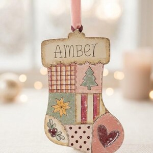 Country Quilt Patchwork Stocking Christmas Blank: DIY MDF Laser Cut Customized with Name Ornament