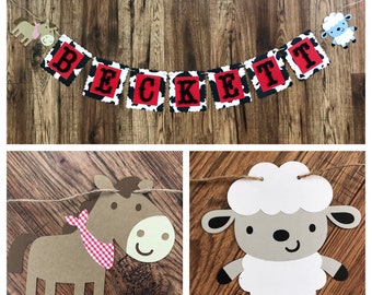 Barnyard Name banner, Farm Theme Happy Birthday Banner, Cow Print Banner, Farm Theme, Barnyard Birthday, Farm Birthday Banner, Tractor