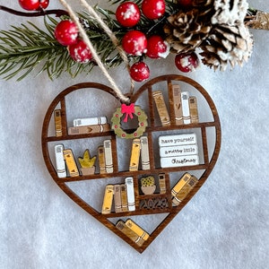 Book Christmas Ornament, Heart Bookcase Ornament, Book Lovers Ornament, Book Ornament, Book Related, Book Lover Ornament, Hand Painted Gift image 4