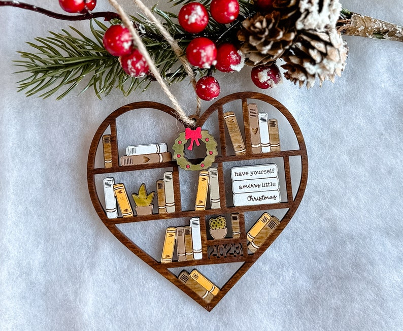 Book Christmas Ornament, Heart Bookcase Ornament, Book Lovers Ornament, Book Ornament, Book Related, Book Lover Ornament, Hand Painted Gift image 4