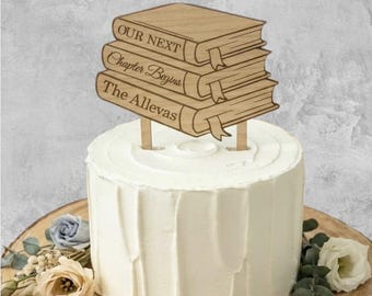 Book Lover Wedding Cake Topper, Personalized Literary Decor, Our Next Chapter, Customized Last Name