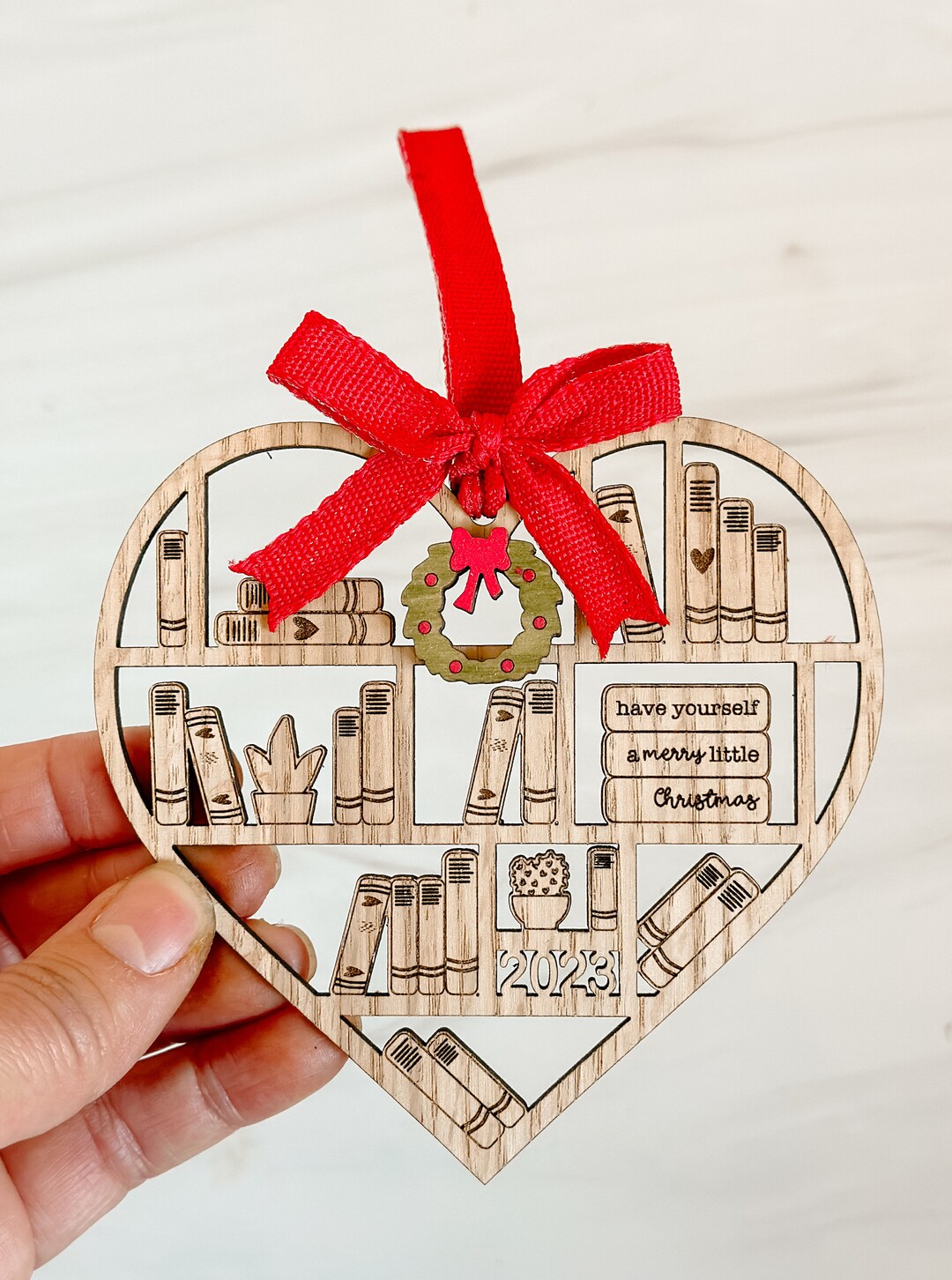 Book Christmas Ornament, Heart Bookcase Ornament, Book Lovers Ornament