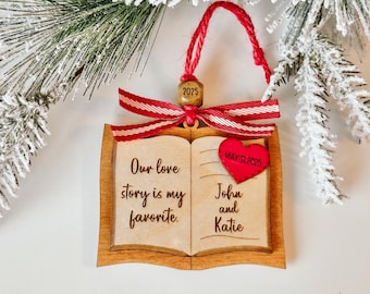 Personalized Storybook Christmas Ornament: Engraved Walnut & Maple Wood