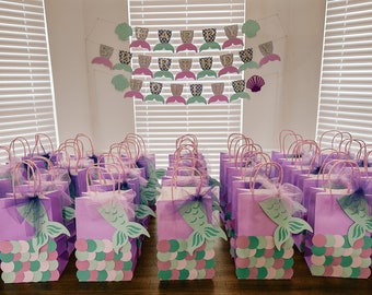 Mermaid Gift Bags With Tags, Mermaid Favors, Mermaid Gift Bags, Under The Sea Gift Bag, Mermaid Goodie bags, Mermaid Party Favor bags