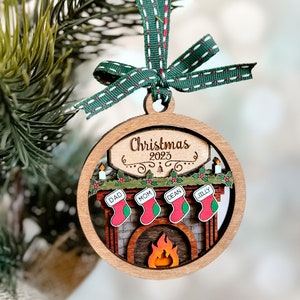 Family Christmas Fireplace Ornament, Christmas Ornament, Mantel Wood ...