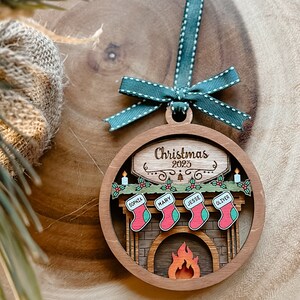 Family Christmas Fireplace Ornament, Christmas Ornament, Mantel Wood ...