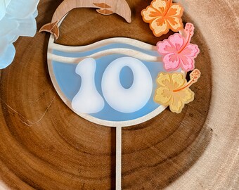 Hawaiian Luau Cake Topper, Surfs up Cake Topper, Hibiscus Cake Topper, Luau cake topper, Hawaiian Cake Topper, Acrylic Cake Topper