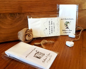 Taschentücher für Hochzeitsgäste, Hochzeitstasche, mit personalisierter Karte und transparenter Tasche mit Klebeverschluss – mehrere Stück