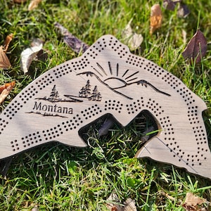 Fish Shaped Mountain Scene Cribbage Board