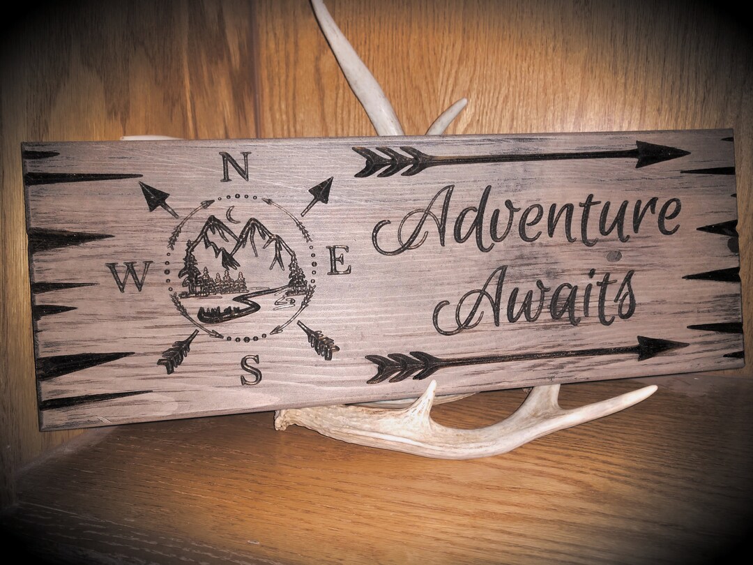 Adventure Awaits- Wooden Carved Sign - Etsy