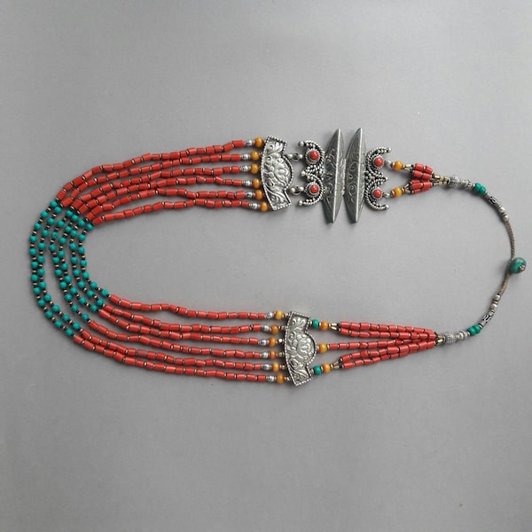 Tibetischen Schmuck, tibetische Ohrring, tibetische Halskette, Nepal Schmuck, Gypsy Halskette, Nepal Halskette, bohohalskette, Boho Jude, Koralle Schmuck