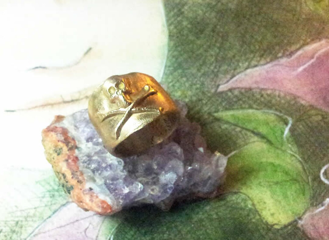 Bague Tête De Mort Vintage - Bronze Plaqué Argent - Motif Gothique - Taille 9