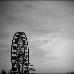 Carnival Ride Print Black and White, Ferris Wheel Print, Amusement Park Photography, Minimalist Art Decor, Fine Art Prints, Modern Wall Art
