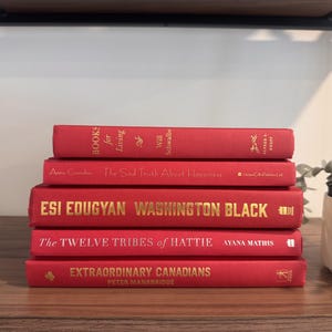 Pile de livres décoratifs rouge cerise, livres rouges vintage, décoration de table basse, livres par couleur, décoration intérieure rouge