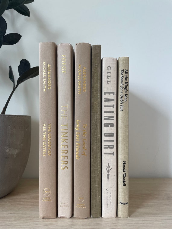 Taupe Decorative Book Stack: Neutral Home Decor Bundle