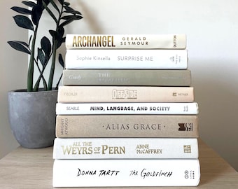 Neutral book stack, decorative book set, themed book bundles, colourful books, home staging, boho shelf decor, propr books, home decor,