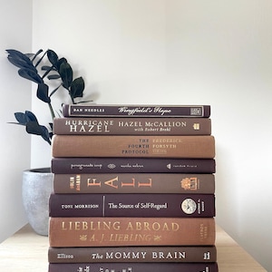 Brown book stack, book bundles, themed books, neutral book sets, decorative books, prop staging, interior design, sustainable design