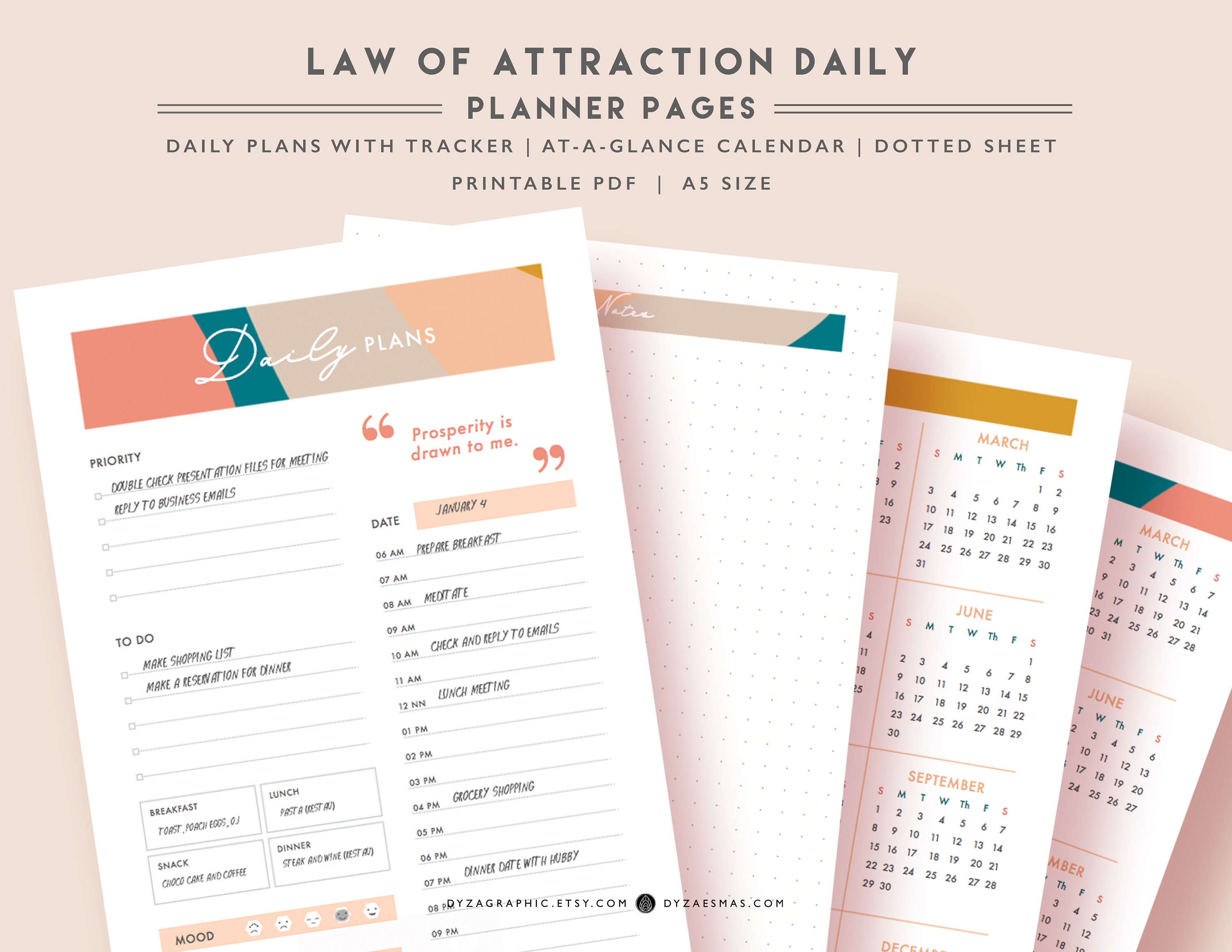 Reuse Calendar 2023 Printable 2022 2023 Law Of Attraction Daily Planner Calendar | Etsy India