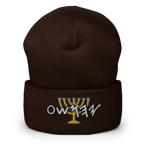 YAHSHUA Embroidered Paleo Hebrew Menorah Cuffed Beanie