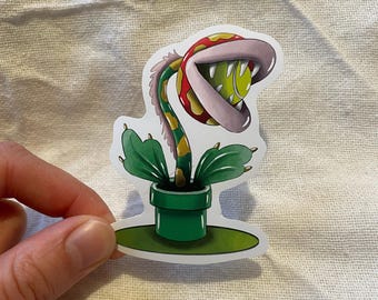 Pegatina de Mario Planta Piraña: Fan Art de poliéster mate
