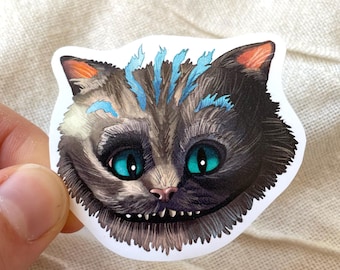 Pegatina del Gato de Cheshire: Fan Art de Alicia en el País de las Maravillas, acabado mate