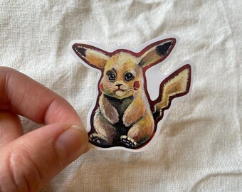 Pegatina de Pikachu gordo y triste / Arte de fan de Pokémon / Alta calidad / Pegatina de diario