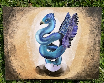 Cría de Serpiente-Ave Emplumada – Lámina de Criatura Mística Fantástica