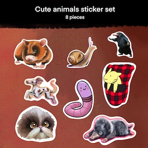 Pack d'autocollants animaux mignons | Lot de 8 autocollants | Haute qualité