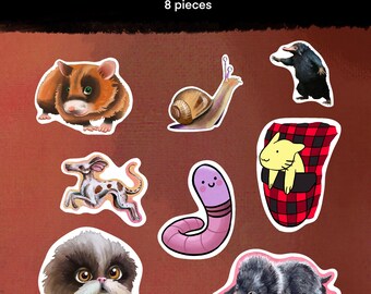 Paquete de pegatinas de animales lindos / Juego de 8 pegatinas / Alta calidad / Pegatinas de diario