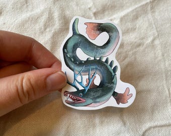Pegatina de dragón pez: criatura fantástica, acabado mate