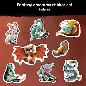 Fantasy Creatures Aufkleber | 8 Sticker Set | Hohe Qualität