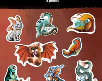 Paquete de pegatinas de criaturas fantásticas / Juego de 8 pegatinas / Alta calidad / Pegatinas para diario