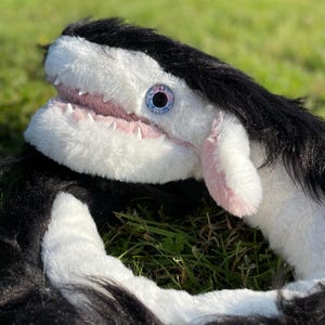 Giant Artdoll - Fluff Dragon - Posable - Shoulder Creature - Black and White