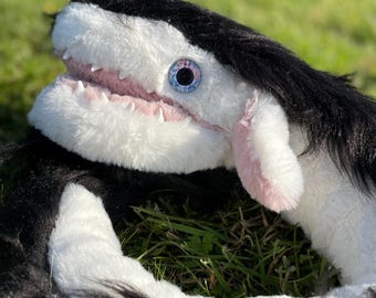 Giant Artdoll - Fluff Dragon - Posable - Shoulder Creature - Black and White