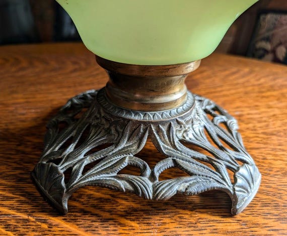Antique Uranium Glass GWTW Lamp 1880s - Satin Apple Green