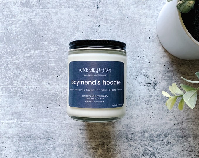 Boyfriend's Hoodie Candle - Boyfriend Candle - Manly scents - funny candle - cologne candle