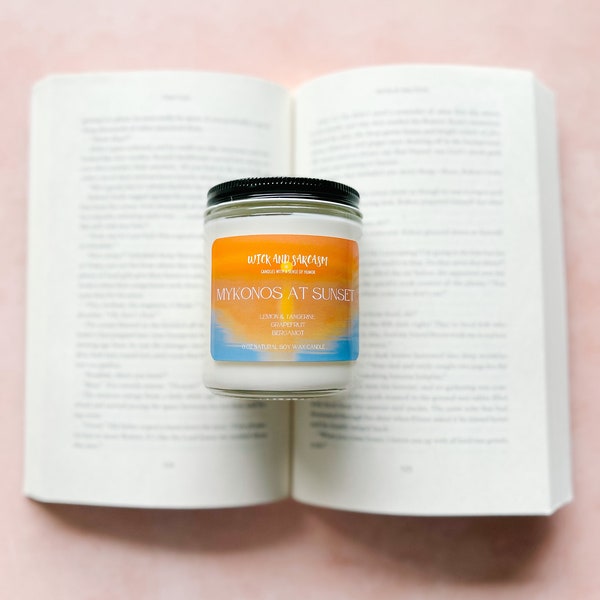 Mykonos At Sunset Candle / Book Inspired Candle / Literary Candle / Literary Decor / Bookish Candles