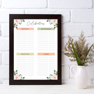 Celebrations Tracking Sheet