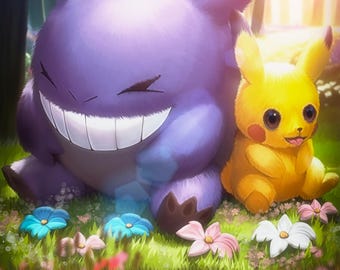 Gengar & Pikachu on A3 (297x420mm) 350 gsm silk paper.
