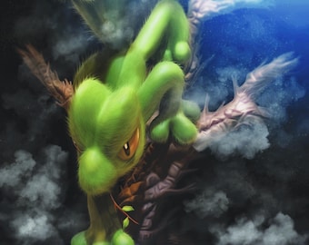 Treecko on A3 (297x420mm) 350 gsm silk paper.