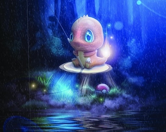 Fishing Charmander on A3 (297x420mm) 350 gsm silk paper.