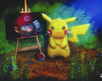 Mario by Pikachu on A3 (297x420mm) 350 gsm silk paper.