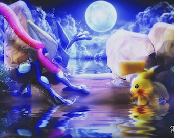 When Pikachu met Greninja on A3 (297x420mm) 350 gsm silk paper.
