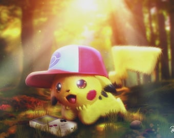 Old Skool Pikachu on A3 (297x420mm) 350 gsm silk paper.